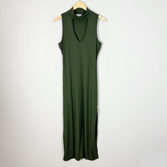 Earthbound Olive Green Ribbed Maxi Dress Keyhole Neck Size Large Women's - Picture 1 of 4